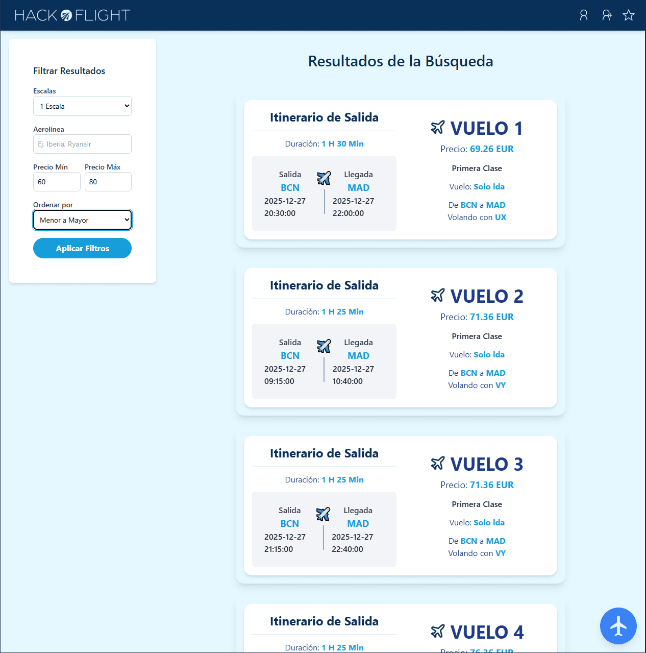 Hackaflight - Búsqueda de vuelos