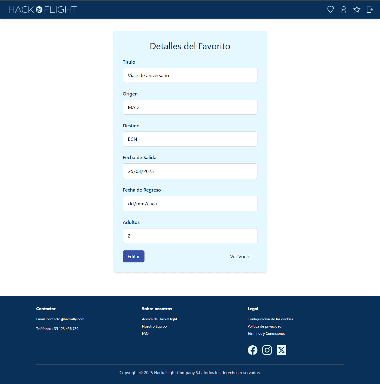 Hackaflight - Edición de favoritos