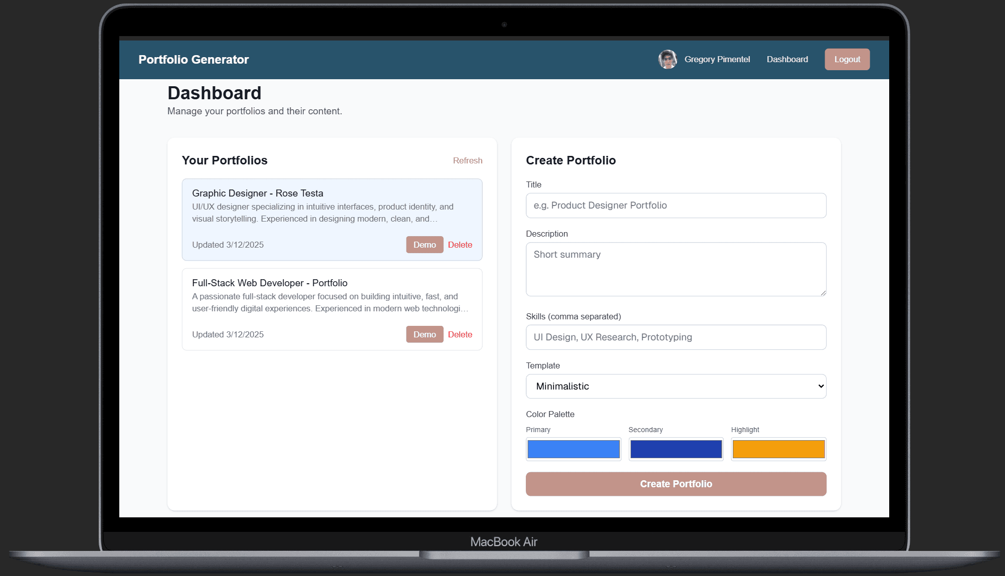 Portfolio Generator - Dashboard