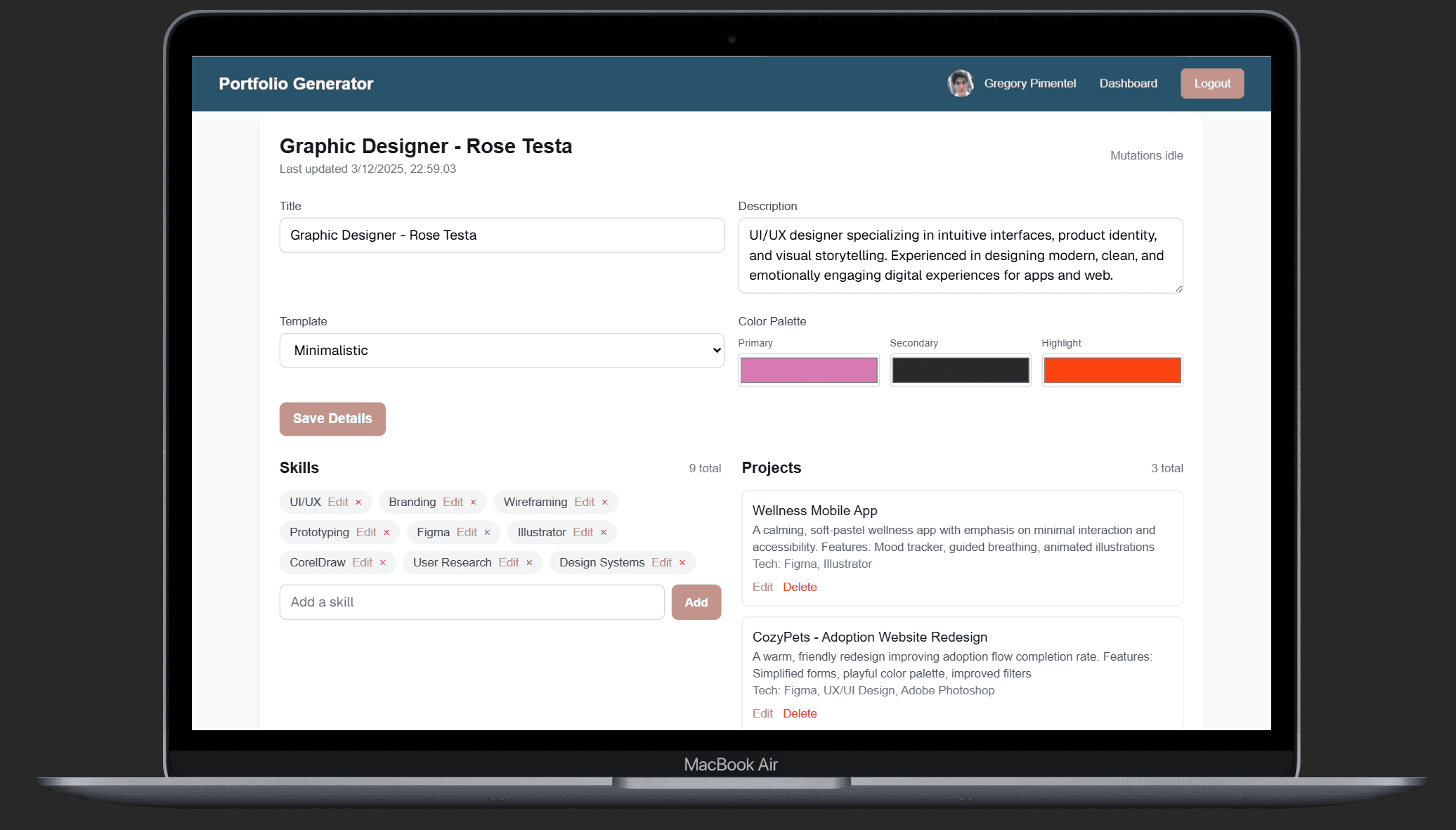 Portfolio Generator - Dashboard vista 2